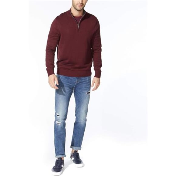Mens Quarter Zip Sweater Long Sleeve Knit Pullover Classic Fit Warm Casual - Picture 2 of 5